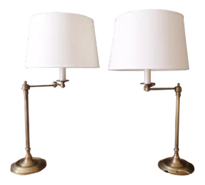 Dutroc Rosset Bronze Finish Adjustable Table Lamps, a Pair