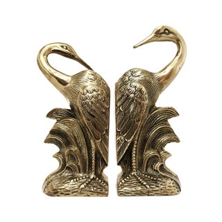 Vintage Brass Crane or Heron Bird Bookends - a Pair For Sale