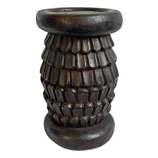 Vintage Small Bamileke Feather Wood Stool For Sale