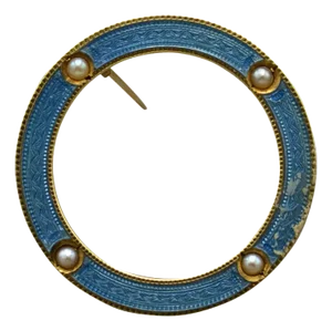 The Anerley: Antique Seed Pearl and Enamel Brooch in 14K Gold