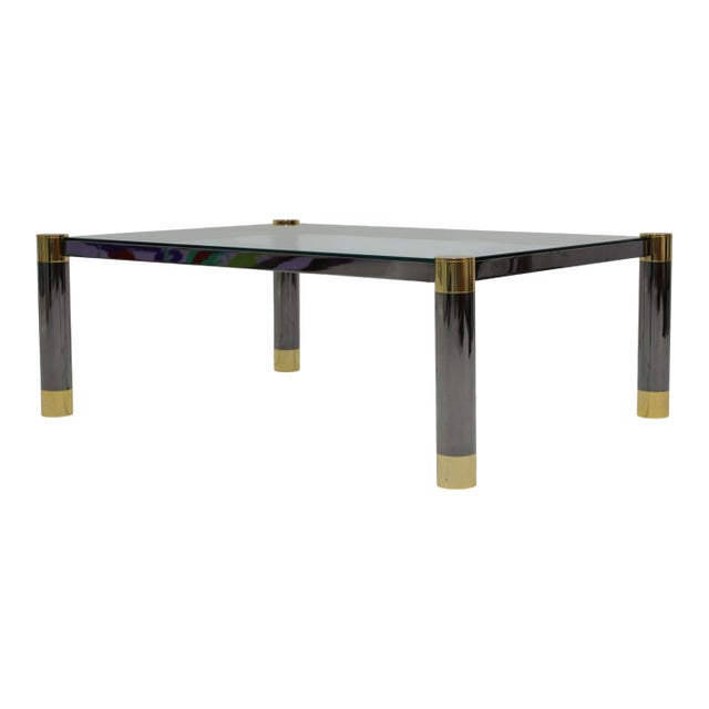 Signed Karl Springer Gunmetal and Brass Cocktail Table, 1970s For Sale