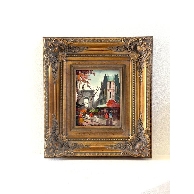 Textile 1970s Impressionist Street Scene Autumn in Paris Arc De Triomphe Oil on Canvas For Sale - Image 7 of 10