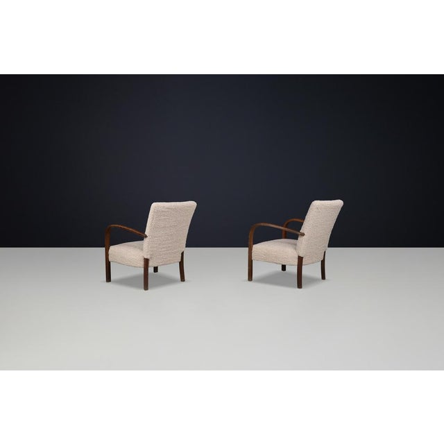1930s Art Deco Armchairs in Walnut and Teddy Upholstery, Czech Republic, 1930s, Set of 2 For Sale - Image 5 of 9