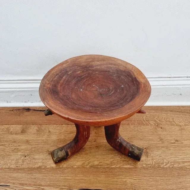 Wood Tribal Stool with Brass Details, 1950s For Sale - Image 7 of 8
