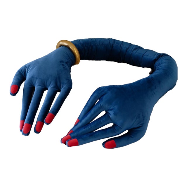 Large Blue Hand Shaped Pillow ,Handmade Velvet Cushion,Unique Decorative Throw Pillow For Sale