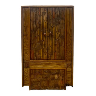 Vintage Lane Furniture Paul Evans Pueblo Collection Brutalist Style Oak Armoire For Sale