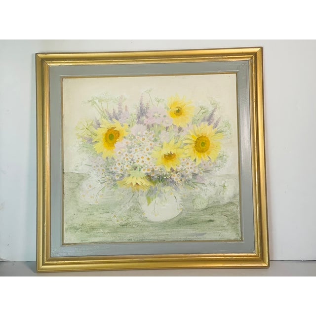 20 Th C Original Oil on Board Sunflower Painting For Sale - Image 4 of 8