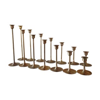 Vintage Brass Tulip Candleholders - Set of 14 For Sale