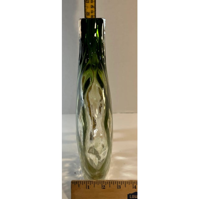 Art Glass Narrow Oval Ombre Green Diamond Pattern Vase For Sale - Image 12 of 12