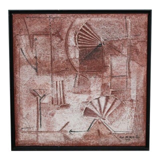 1970s "Earth 1" Brutalist Style Abstract Mixed-Media Painting, Framed For Sale