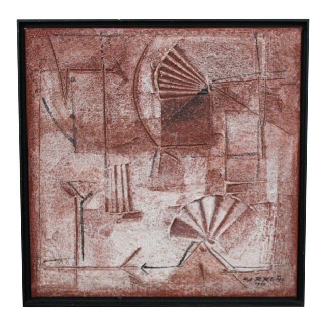 1970s "Earth 1" Brutalist Style Abstract Mixed-Media Painting, Framed For Sale