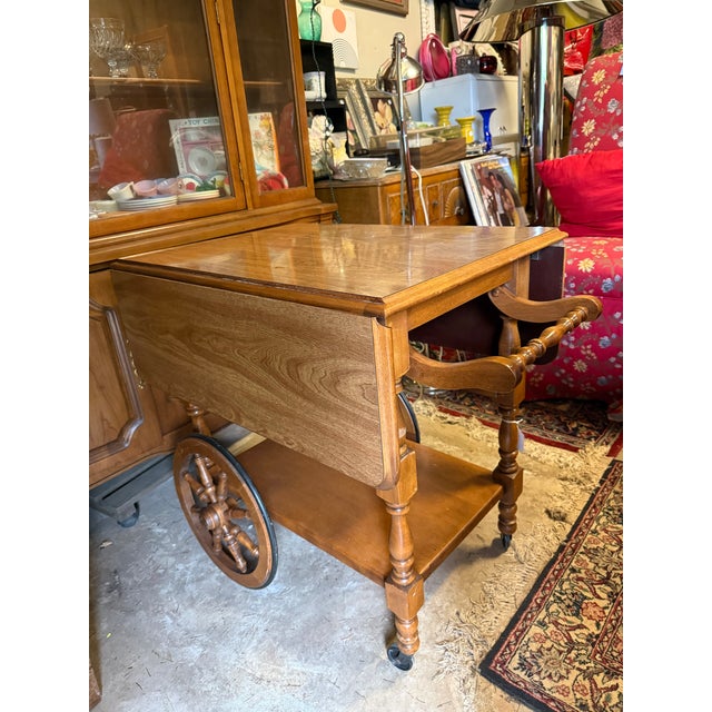 1960s Retro Rolling Wagon Wheel Bar Cart For Sale In Portland, OR - Image 6 of 8