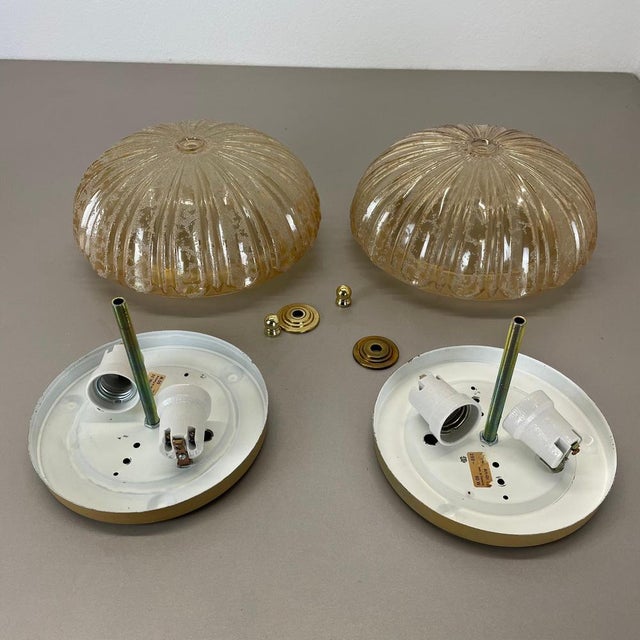 German Textured Amber Glass Wall Lights, 1970s, Set of 2 For Sale - Image 11 of 18