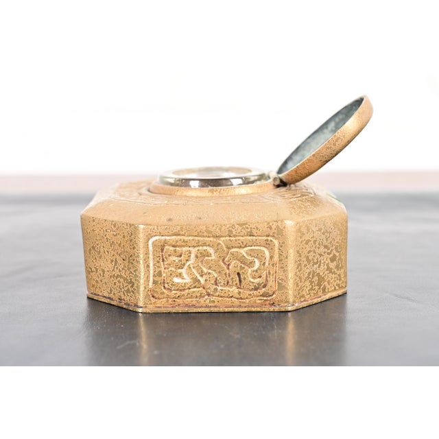 Early 20th Century Tiffany Studios New York Zodiac Bronze Doré Inkwell For Sale - Image 5 of 13