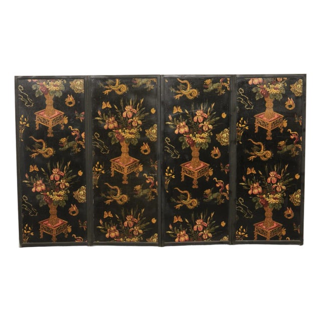 Mid 20th Century Floral Folding Screen, 4' Tall For Sale