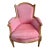French Carved Pink Silk Upholstered Bergere Armchair Fauteuil For Sale