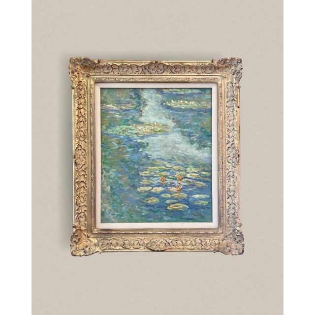 A beautiful Impressionist oil painting on canvas inspired by the iconic water lily scenes of Claude Monet. This hand-...