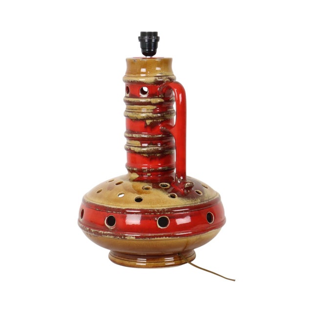 Mid-Century Modern Large Vintage Red and Yellow Ceramic Lamp Base, 1960s For Sale - Image 3 of 18