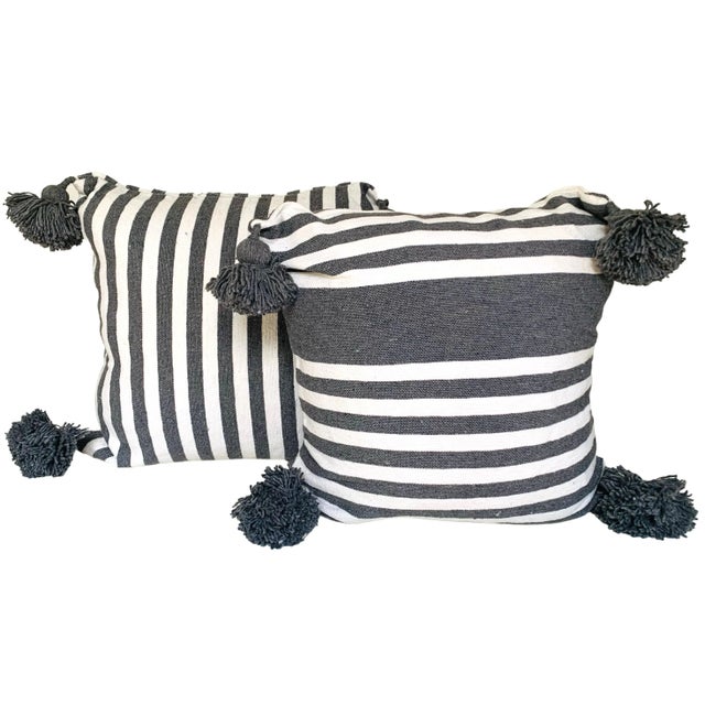Moroccan Handloomed Pom-Pom Pillows, 19" x 19" - A Pair For Sale - Image 4 of 4