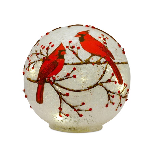Modern LED Frosted Cardinal Orb with Berry Branch Design (Set of 3) For Sale - Image 3 of 6