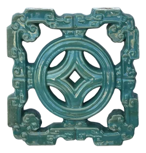 Chinese Ru-Yi Coin Turquoise Green Mix Glaze Wall Floor Clay Tile