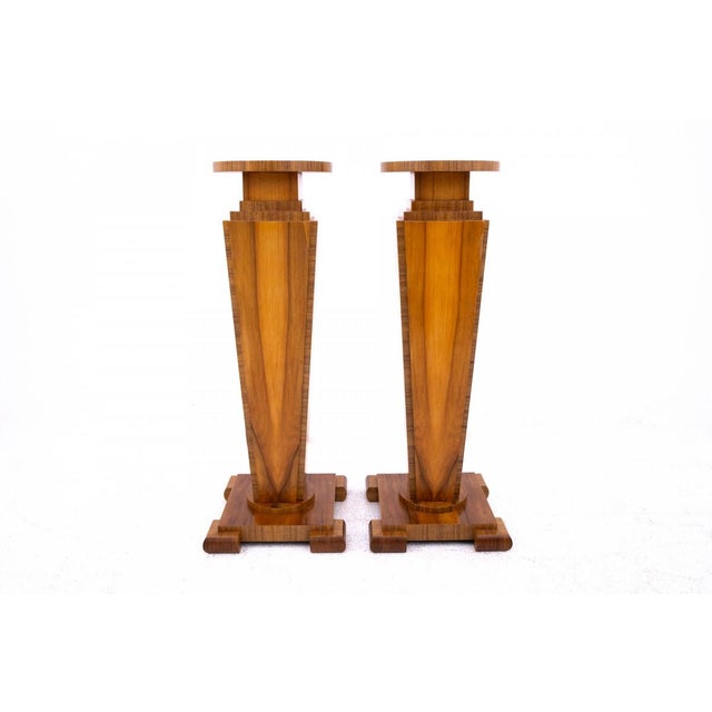 Art Deco pedestals/columns, Poland, mid-20th century. Very good condition, after professional renovation. Wood: walnut...