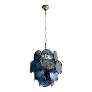 Vintage Italian Murano Glass Chandelier in Vistosi Style | 24 Alabaster Blue Discs For Sale