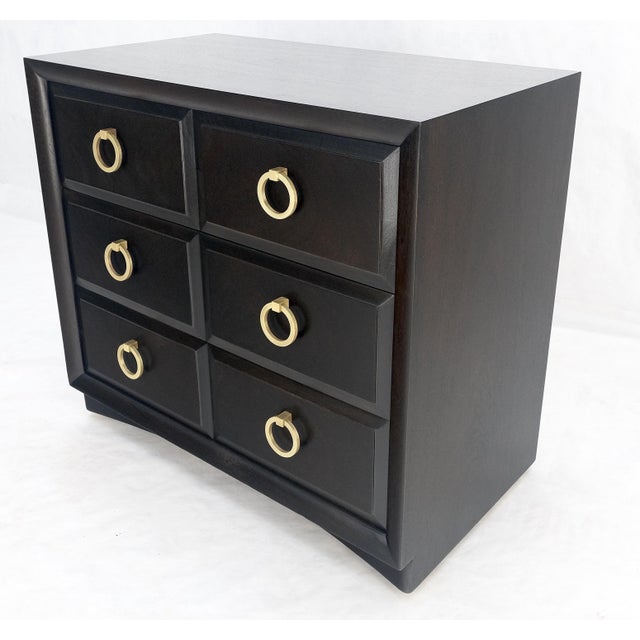 Brass Ebonized Walnut Large Gold Rings Drop Pulls 3 Drawer Bachelor Chest For Sale - Image 8 of 12