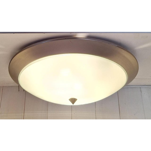 Vintage Ceiling Lamp with White Glass Shade on a Stainless Steel Mount, 2000s For Sale - Image 3 of 7