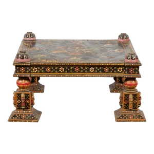 Indian 19th Century Low Coffee Table with Hand-Painted Dancers and Musicians