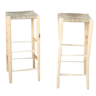 Moroccan Hand-Carved Bar Stools - a Pair For Sale