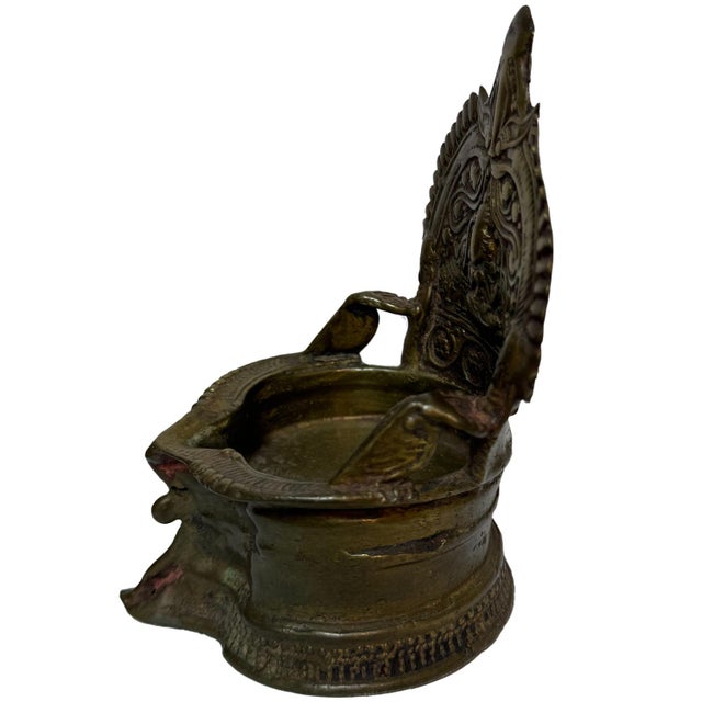 Farmhouse 1990s Brass Oil Lamp With Embossed "Laxmi" Deity of Wealth & Prosperity For Sale - Image 3 of 9