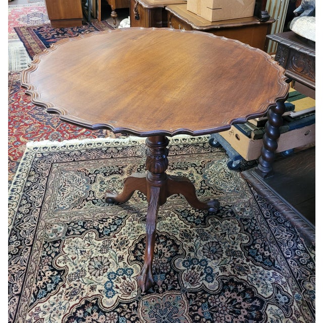 Cinnamon 1950s Vintage Chippendale Tilt Top Piecrust Edge Tea Table For Sale - Image 8 of 9