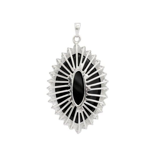 Metal Bochic 925 Silver Pendant With Marquise Cut Black Onyx Halo Sparkling Zircons For Sale - Image 7 of 10