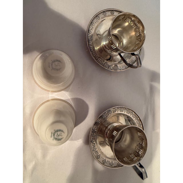 Lenox Early 20th Century Lenox Demitasse Cups in Sterling Holders With Pair of Lenox Salt Servers in Sterling Holders - 12 pcs For Sale - Image 4 of 7