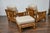 Midcentury Bamboo Lounge Chairs with Ottoman, Rattan Accents, and Linen Fabric For Sale - Image 4 of 12