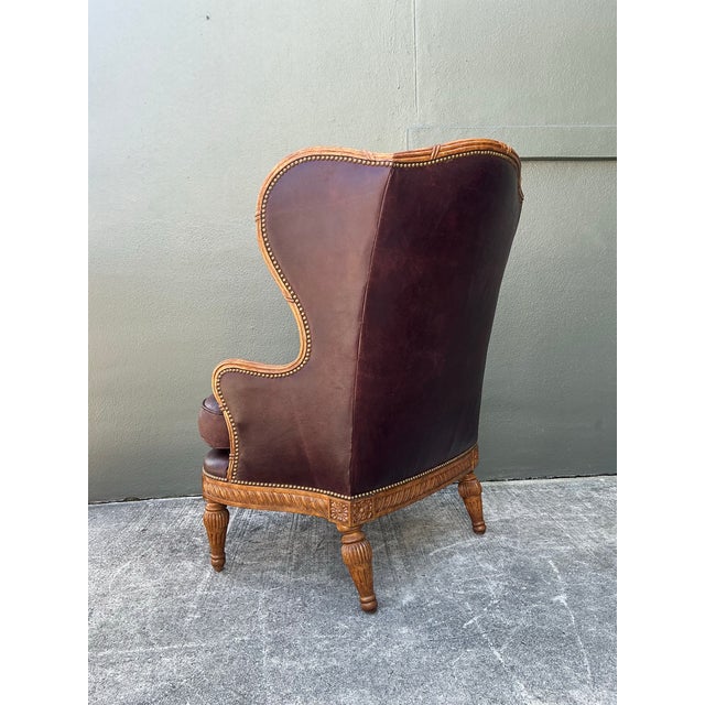 Vintage Tufted Leather Wingback Chair For Sale - Image 10 of 12
