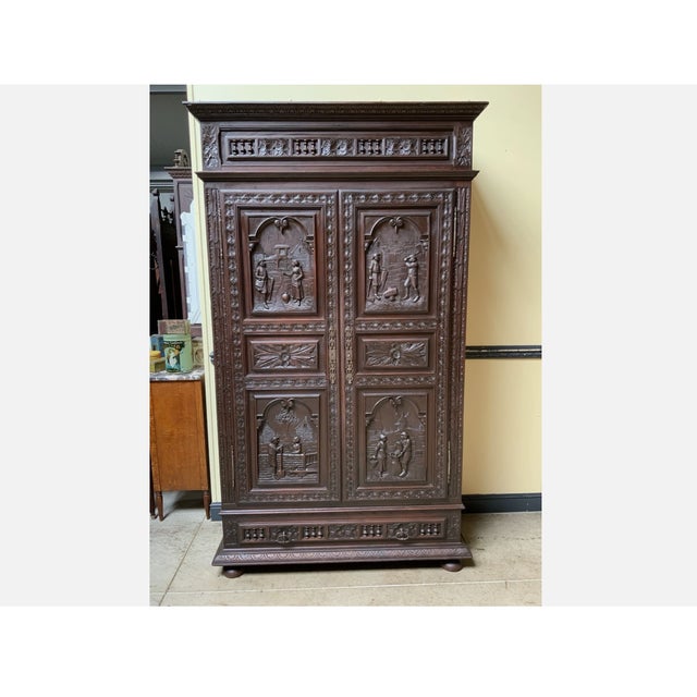 Wood Antique Wardrobe in Chestnut, 1880 For Sale - Image 7 of 11