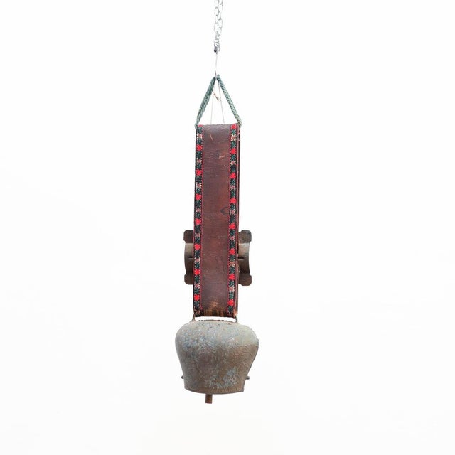 Rustic Traditional French Rustic Bronze and Leather Bell, 1960s For Sale - Image 3 of 18