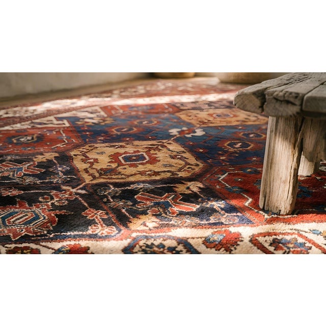 1900s Red Navy Medallion Antique Hand Knotted Persian Bakhtiari Rug 10'2"x16'4" Wool Carpet For Sale - Image 9 of 11