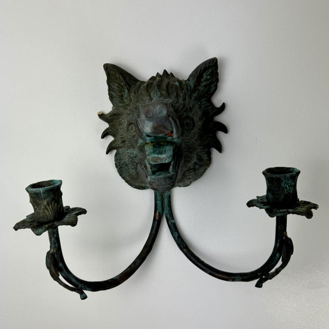 Metal Pair of Early 20th Century Growling Boar Heads Cast Metal Sconces For Sale - Image 7 of 12