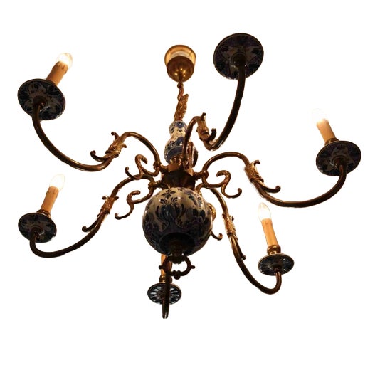 Dutch Painted 6-Arm Chandelier For Sale