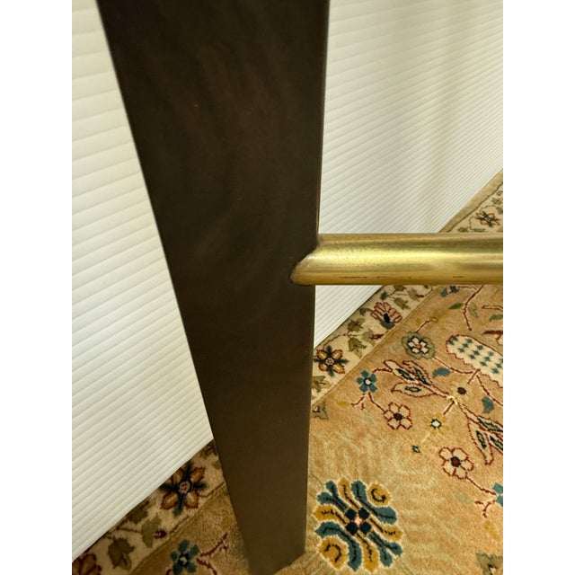 Walnut Wood + Brass Side Table, 30 Inch Round For Sale - Image 11 of 12