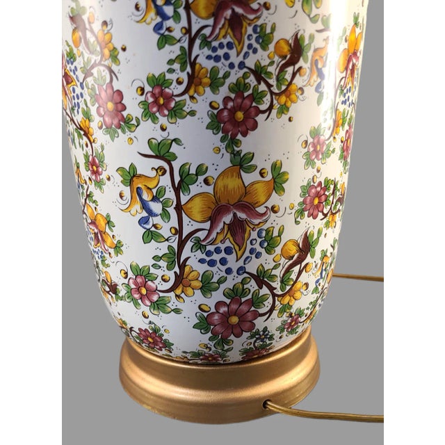 Vintage Italian Pottery Faience Majolica Multi Floral Table Lamp For Sale - Image 4 of 11