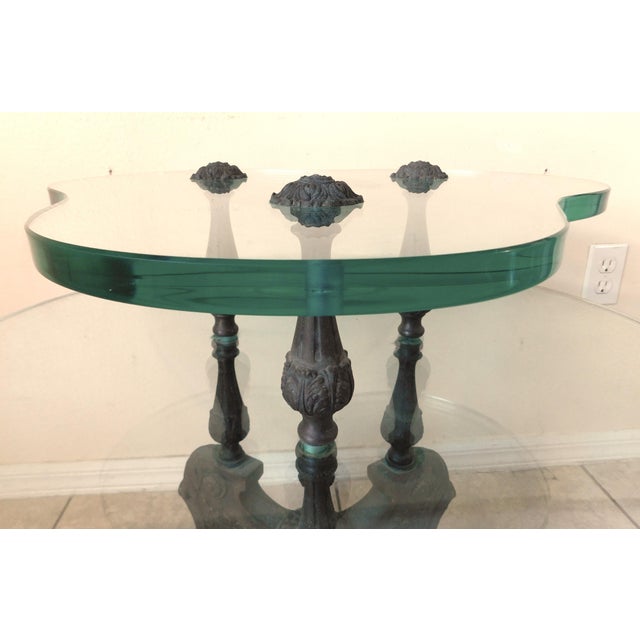 Antique Ornate Clover Shaped Cast Iron & Thick Glass Side/End Accent Table For Sale In West Palm - Image 6 of 13
