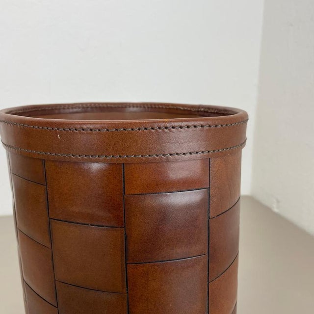 Vintage Patchwork Paper Bin Basket in Leather the style of Auböck, Germany, 1960s For Sale - Image 15 of 18