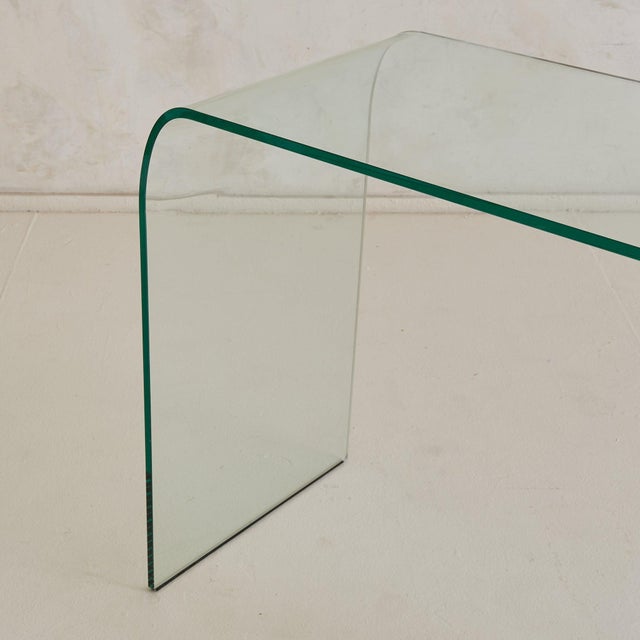 Breccia Verde Marble + Bent‑Glass Console Table, Europe Circa 1970 For Sale - Image 9 of 10