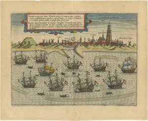 L. Guicciardini, Illustration of the Town of Dunkirk, France, 1613, Print