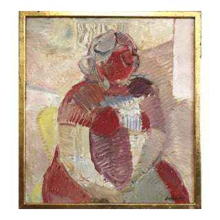 Mid-Century Modern 'Portrait in Crimson' Original Abstract Figurative Oil Painting by Swedish Artist Gunnar Johnsson (1917–2007), Framed For Sale