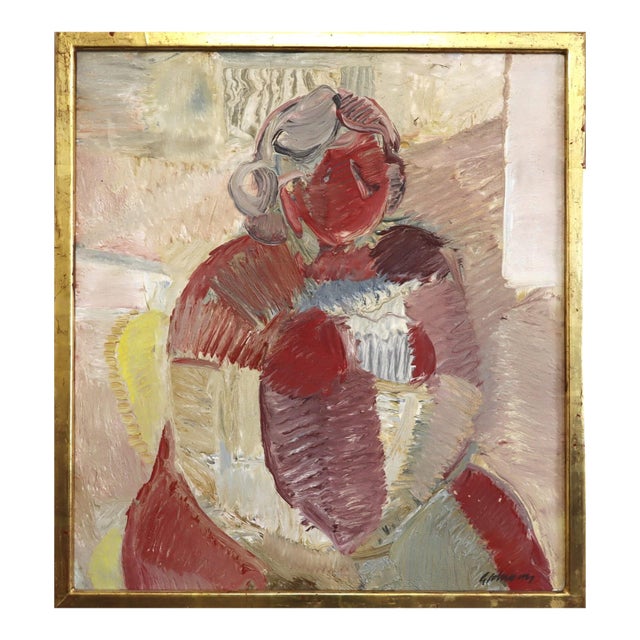 Mid-Century Modern 'Portrait in Crimson' Original Abstract Figurative Oil Painting by Swedish Artist Gunnar Johnsson (1917–2007), Framed For Sale